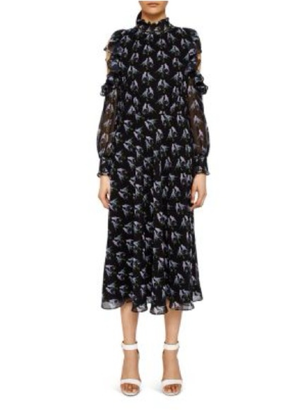 Ted Baker London Hilaina Love Birds Cold-Shoulder Ruffle Dress Size 3/US 8 NWT - Picture 4 of 10